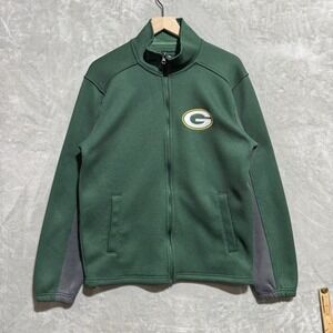 Green Bay Packers Zip Up Jacket Men's Medium Waffle Knit Green Gray Football NFL